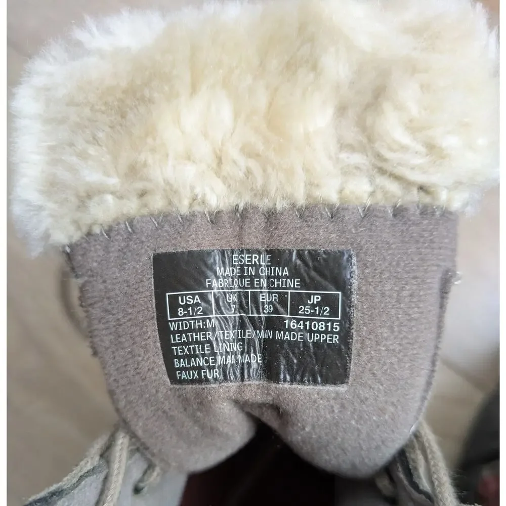 Easy Spirit Eserle Winter Boots 8.5 Taupe Suede Faux Fur Trim Side Zip Lace Up